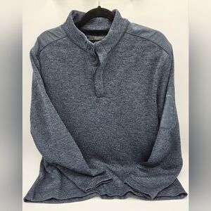 Greg Norman Shark Logo Blue Pullover Fleece Lined Hidden Buttons 1/4 Size L